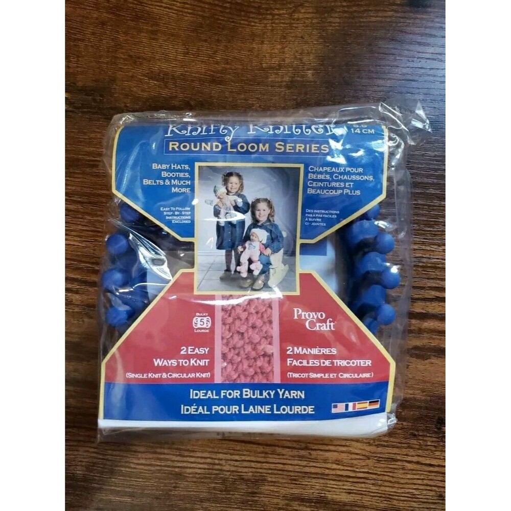 Provo Craft KNIFTY KNITTER Round Loom Blue 5.5" 14cm 24 Pegs Set w Hook Needle